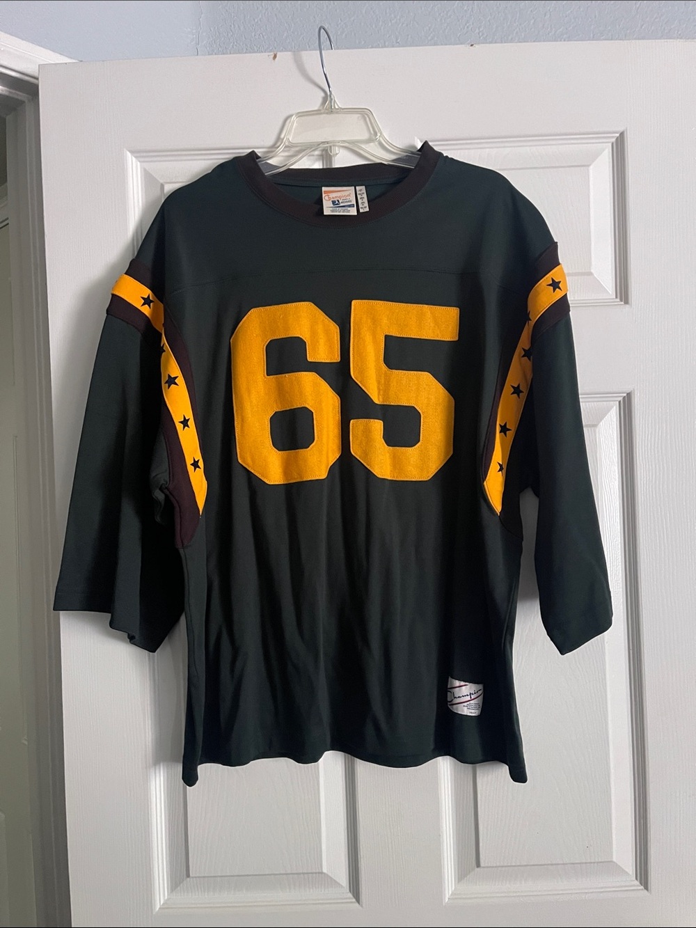 Champion Black Jersey Shirt with Gold 65 & Star Sleeve Stripes
